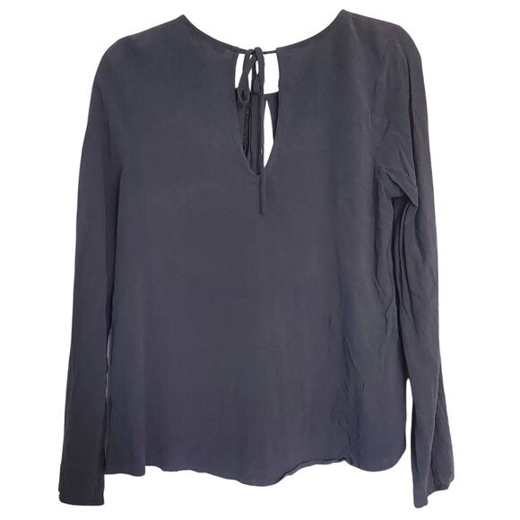 Miss Me Embroidered Peasant Blouse S Grayish Blue Linen Blend Top Boho Cottage - Picture 2 of 6